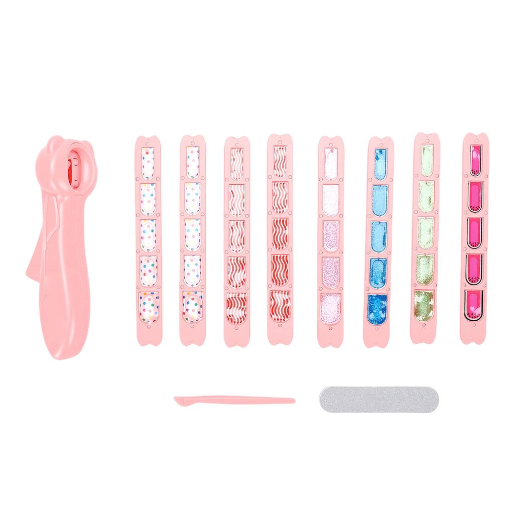Nail Stamping Machine Set Glitter Stickers Press Nail Sticker Machine Play Toys with 8 Colorful Nail Stickers for Girls