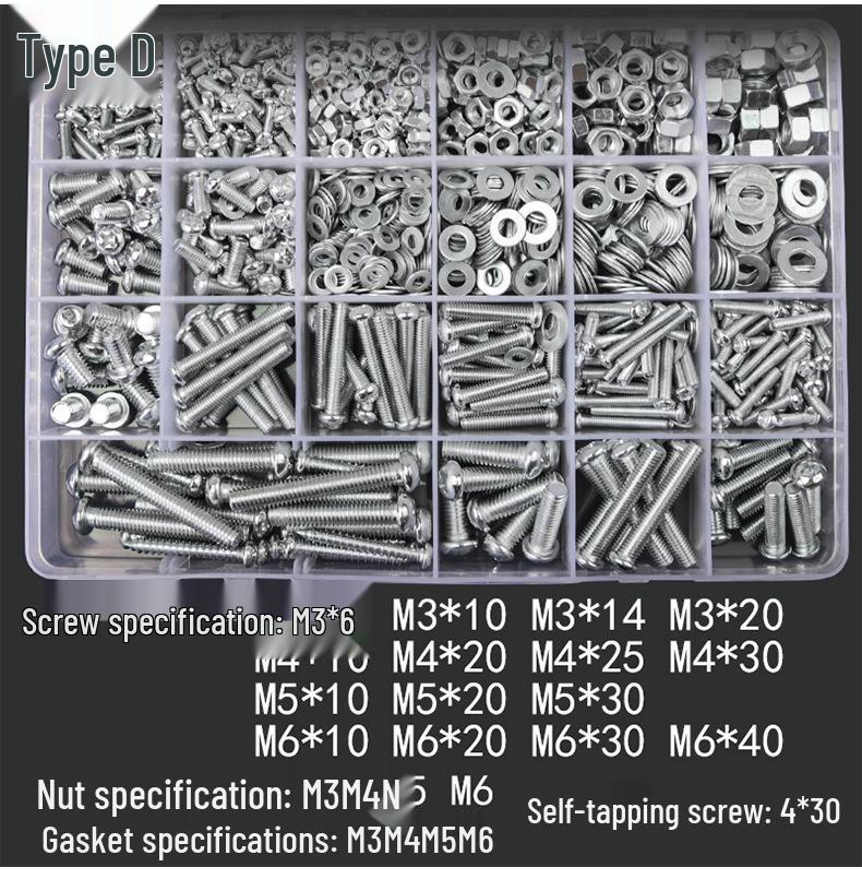 Kreuzschlitzschrauben- und Mutternsatz mit Unterlegscheiben, M3 M4 M5