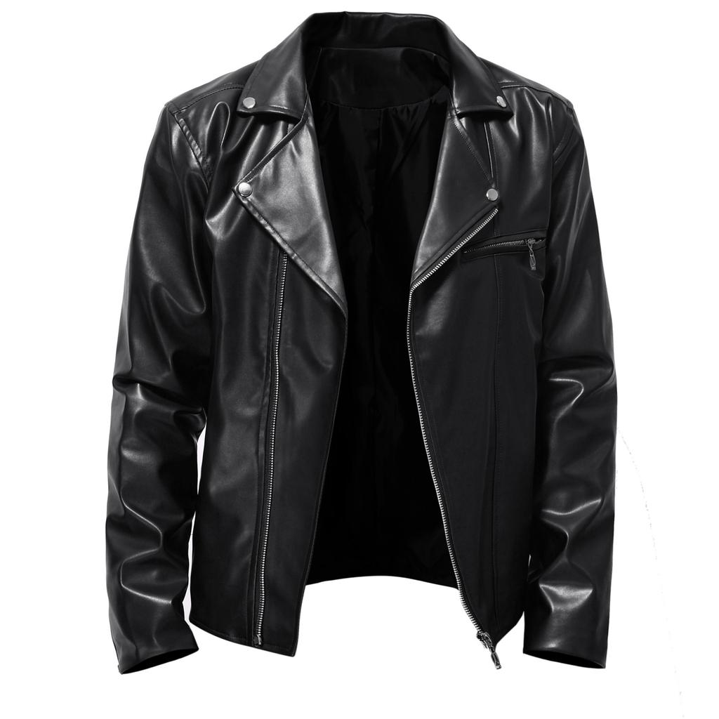 Men's Leather Jacket Spring And Fall Leather Jacket Handsome Horizontal Zipper Biker Suit Large Size Jacket
