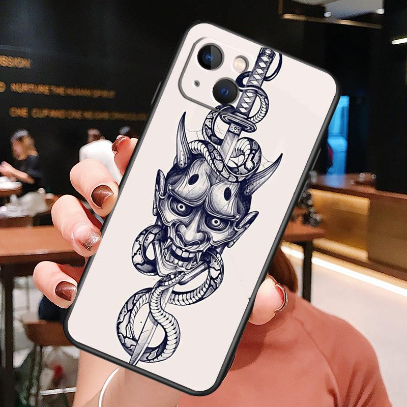 Samurai Oni Mask Phone Case For iPhone 16 Pro Max 15 14 12 11 13 Pro Max Plus 12 13 Mini XR 16e Funda Silione Cover