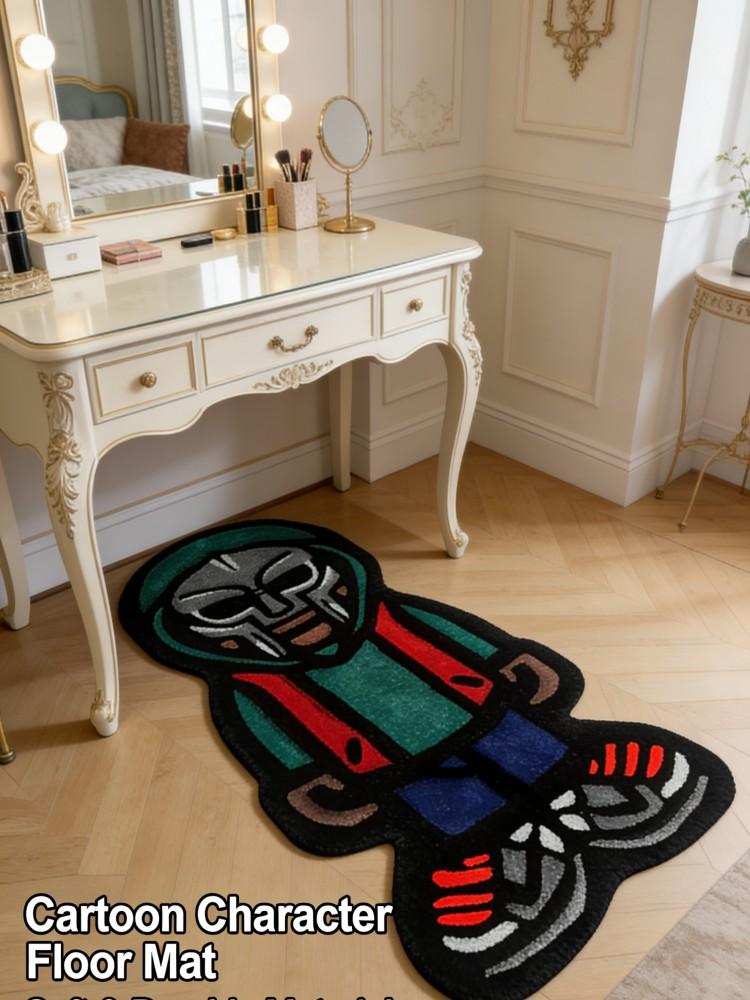 Hip Hop Masked Boy Shaped Area Rug, Streetwear Cartoon Floor Mat, Non-Slip Washable Bedside Carpet for Bedroom