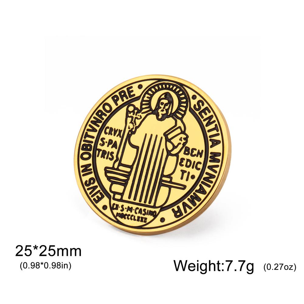 My Shape St.Benedict Medal Brooch for Women Men Stainless Steel Brooch Pin for Men Shirt Suit Decorate Badge Pin Jewelry Gifts
