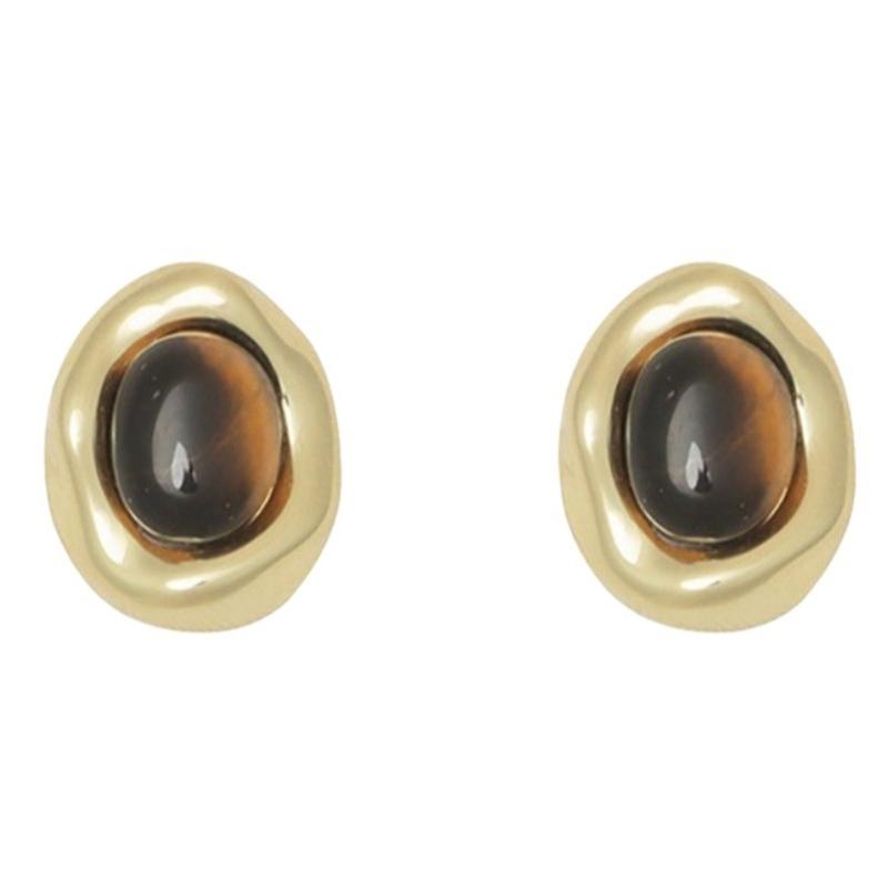 Trendy Tigers Eye Stone Metal Earrings For Women Lightweight Hypoallergenically Jewelry Ear Accessories Gift