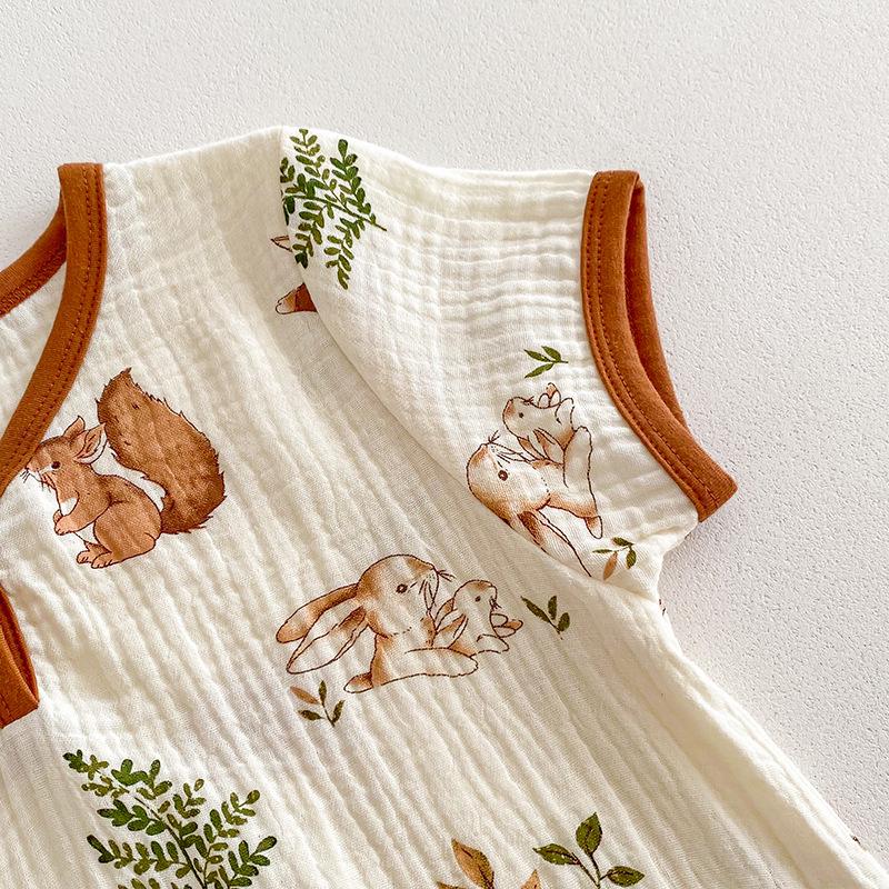 2025 Summer Pure Cotton Baby Sleep Robe: Class A Short Sleeve Gauze Pajamas