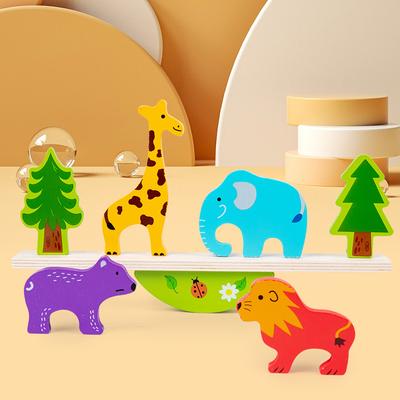 Montessori Holzbaumspielzeug Tier Balance Stapelbausteine Spiel Frühe Kindheit Bildung Kreatives Spiel für Kleinkinder 1-3