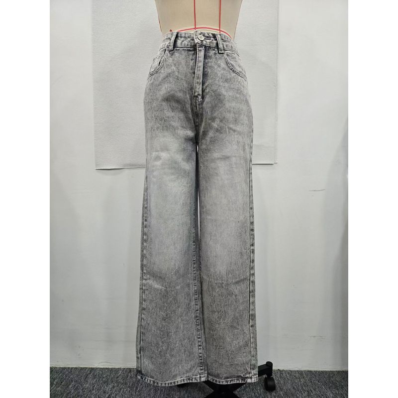 

Мода Ветер Высокая Талия Вываренный и Поношенный Деним Отверстие на Задней Штанине Свободные Брюки Делают Старые Рваные Джинсы Gray S