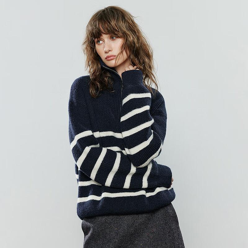 Chuyu Women's 2025 Winter Striped Polo Collar Knit Sweater