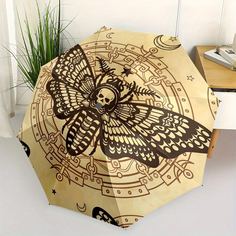 Стимпанк Бабочка с Черепом Винтажная Круглая Иллюстрация Зонт, Портативный 3-складной Компактный Зонт для Мужчин и Женщин, S183