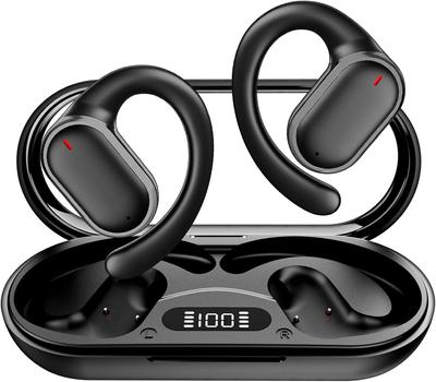 Cuffie Bluetooth 5.4 Open Ear con display LED, suono stereo, auricolari wireless, gancio per l'orecchio con microfono, auricolari impermeabili per allenamento e corsa