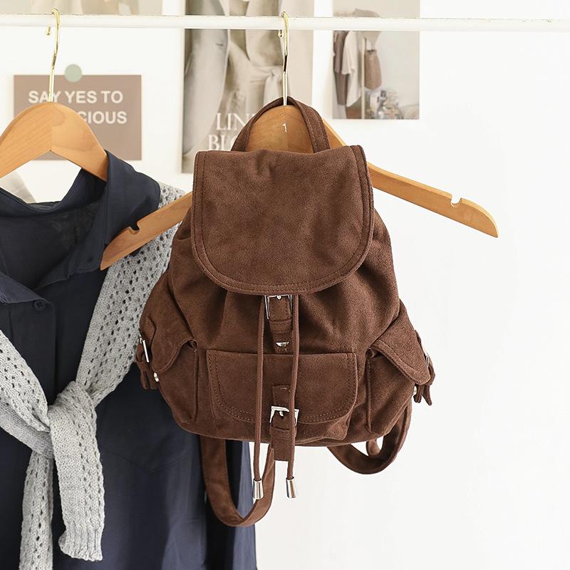 Black Women Suede Backpack Commuter Female