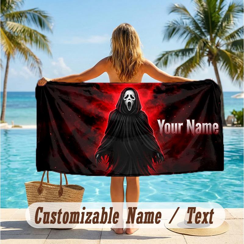 Custom Text Beach Towel, Soft Absorbent Swimming Multi-use TowelScream Ghostface