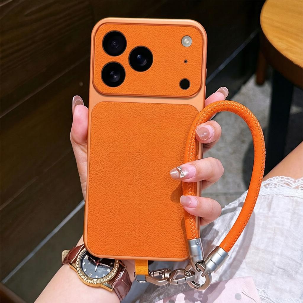Luxury Wrist Strap Lanyard Phone Case for IPhone 17 Air 16 15 14 Plus 13 12 11 Pro XS Max XR X 16e PU Lambskin Soft Cover