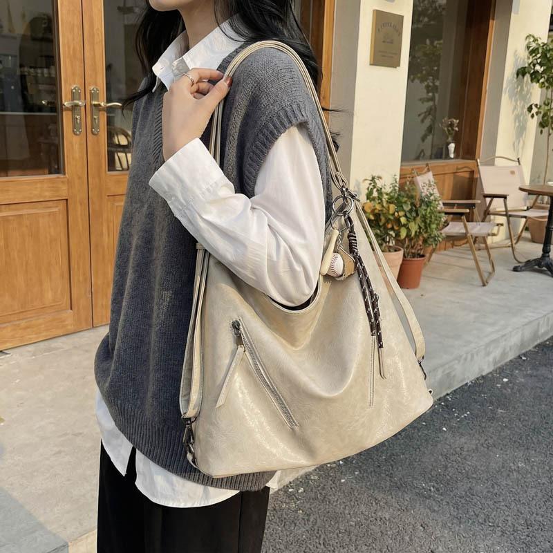 Leather Hobo Bag Women's Fashion Shoulder Tote with Dual Zip Pockets and Adjustable Strap