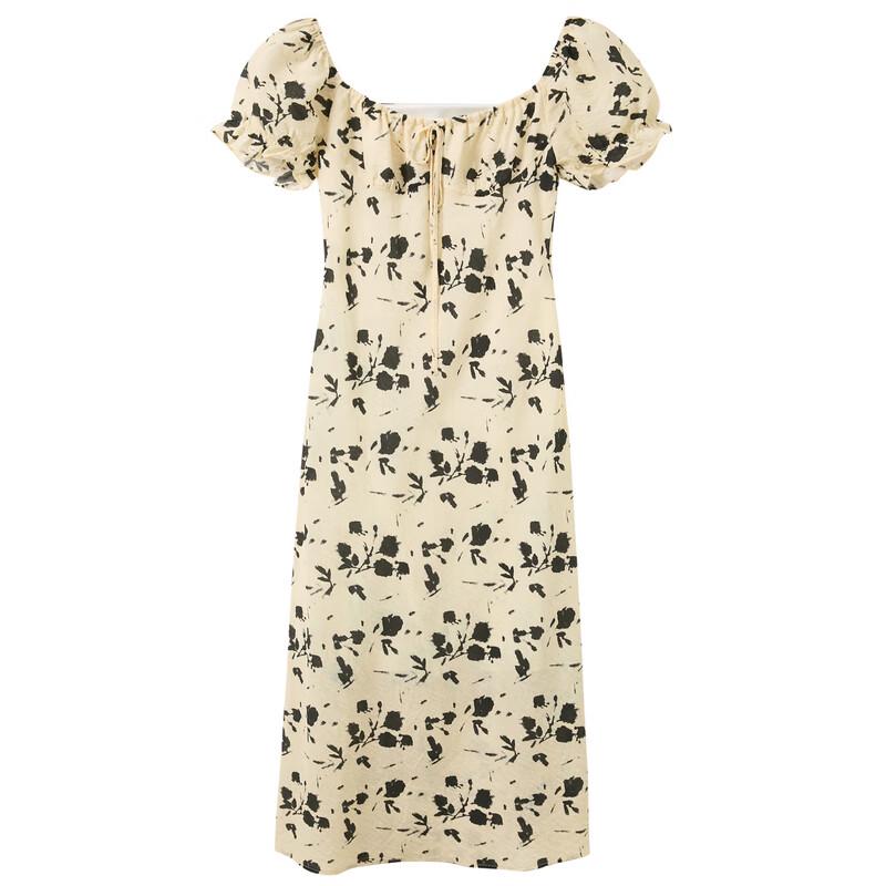 Sancai 2025 Summer Ink Wash Print A-Line Square Neck Maxi Dress