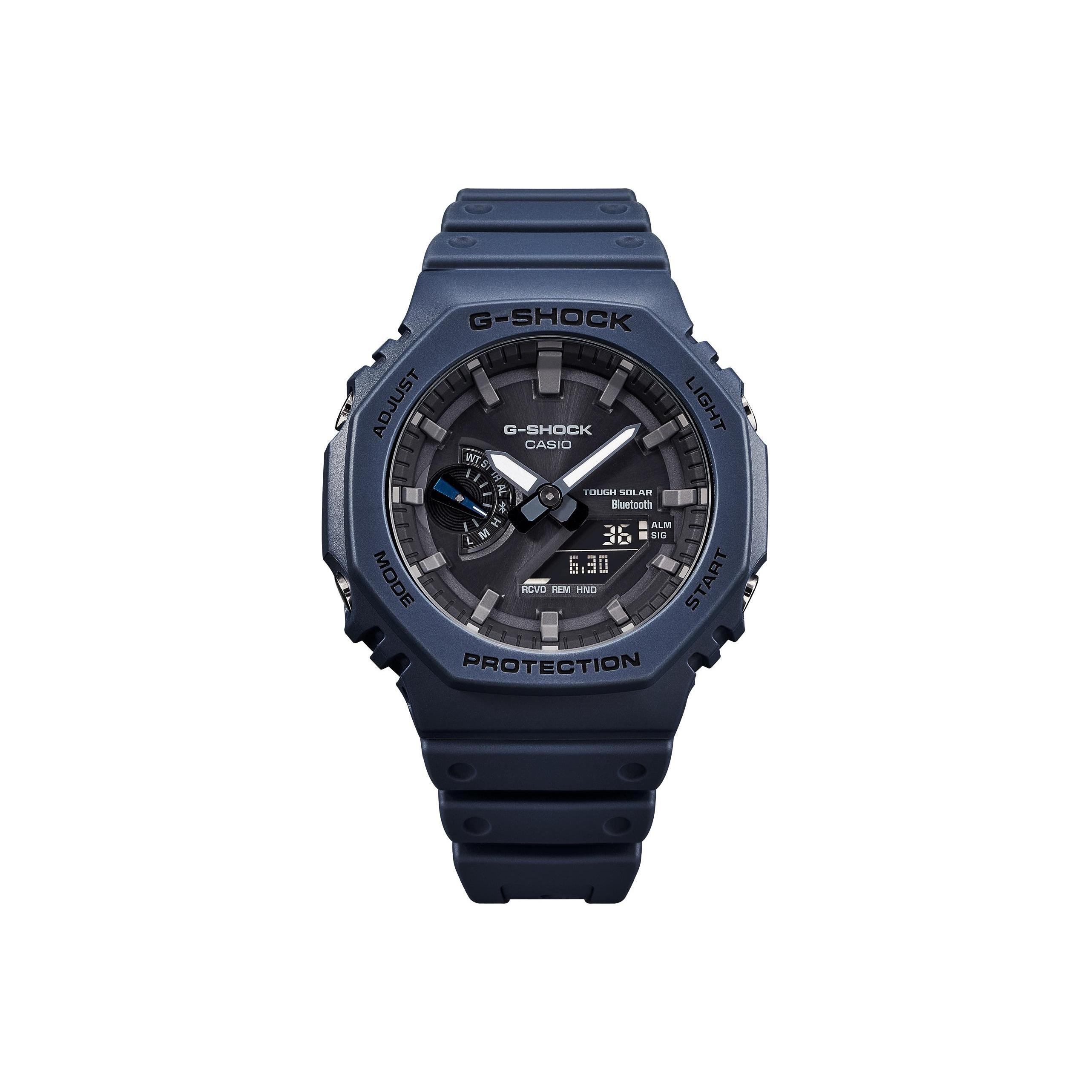 

Casio Classic Octagonal Carbon Fiber Core Protective Dual Display Solar Quartz Watch Men watches Black GA-B2100-2AJF Blue Strap