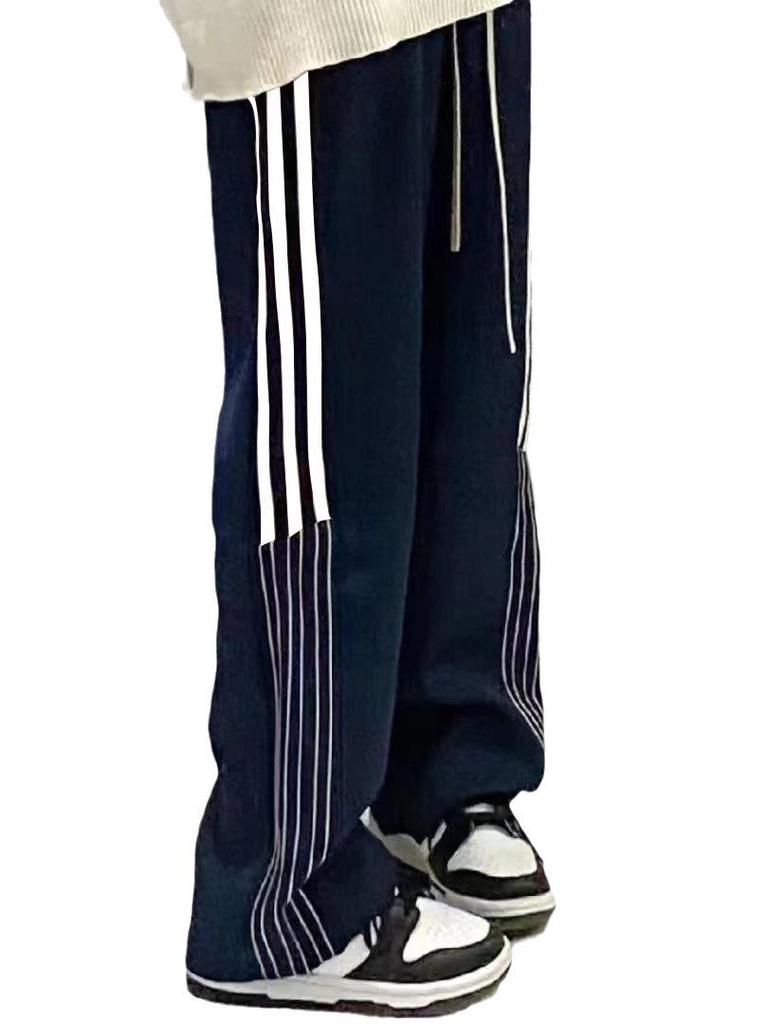 Damen Retro-Sporthose mit weitem Bein und Streifen: Herbst Trendy Koreanischen Stil Casual
