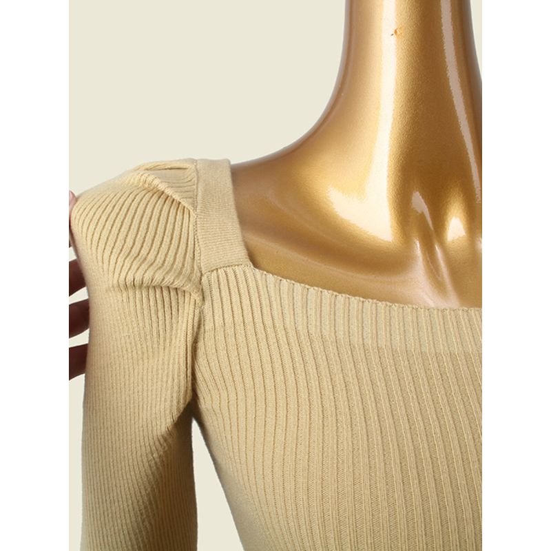 French Style Retro Puff Sleeve Square Collar Bottoming Shirt High Quality Six Wool Silm Long Sleeve Inner Wear Pure Color Bottoming Shirt