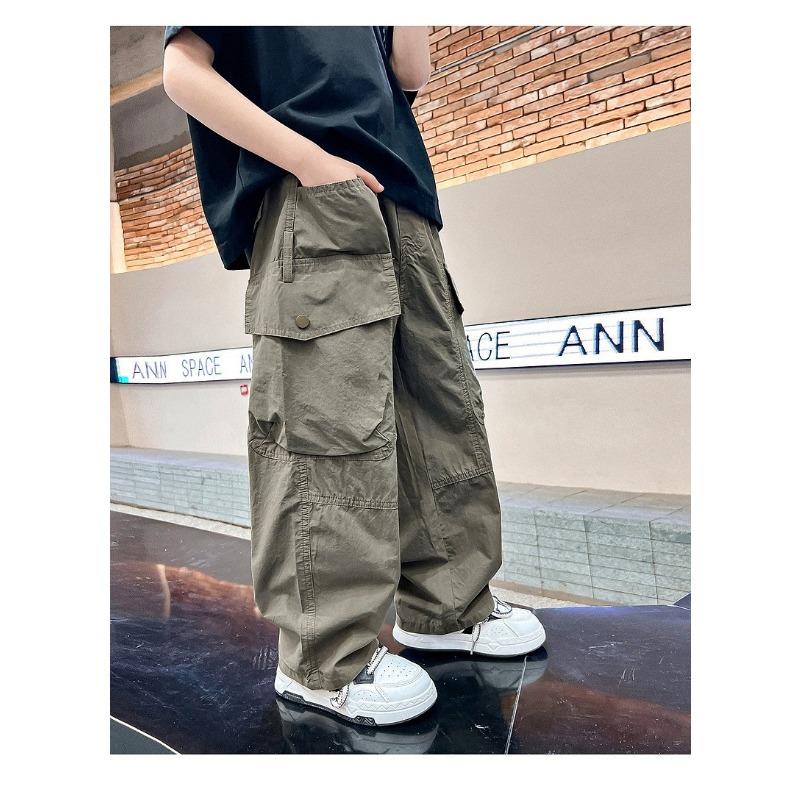 Boys Casual Loose Straight Wide Leg Thin Cargo Long Pants For Kids