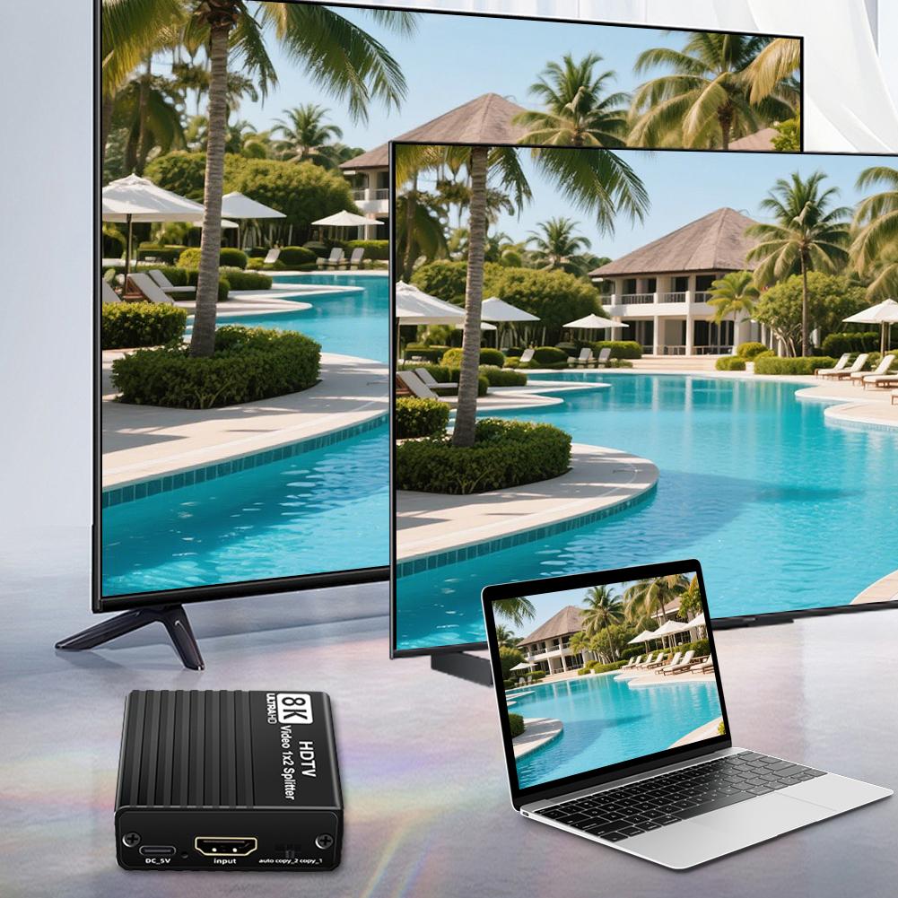 HDTV 1X2 Splitter 8K60hz/4K120hz/1080P240hz HDMI-Compatible 1 To 2 Splitter Dual Display Video Splitter for PS 4/PS 5/Computer