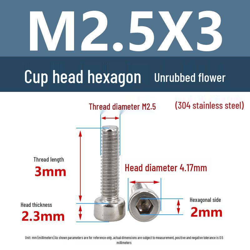 Yigu 304 Stainless Steel Socket Head Cap Screw, M2-M6 Cylindrical Head, Full Thread, Non-Knurled