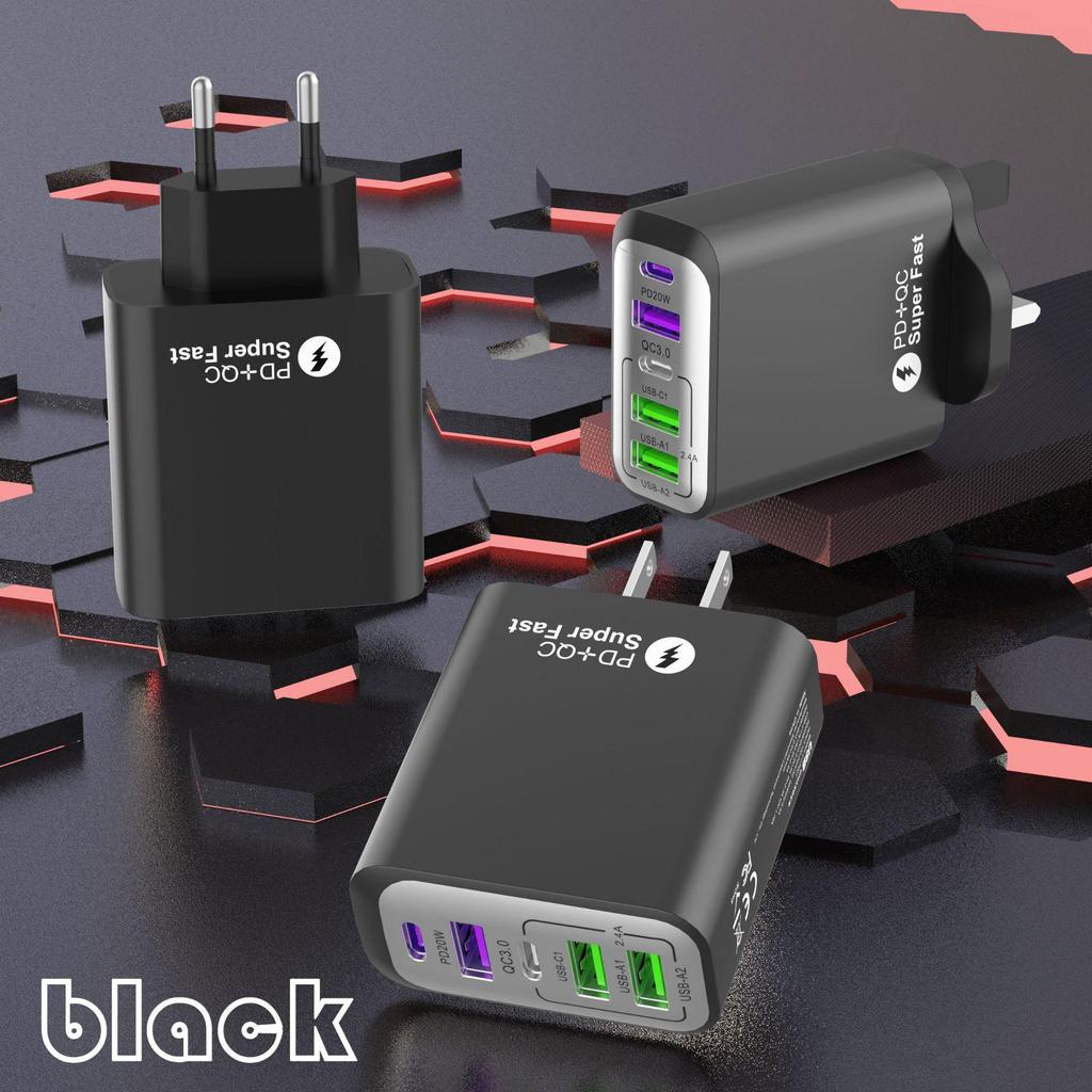 Certified 38W Multi-Port Fast Charger: 3 USB + 2 Type-C, Full Protocol Travel Charger for Mobile Phones With Flash/Fast Charging