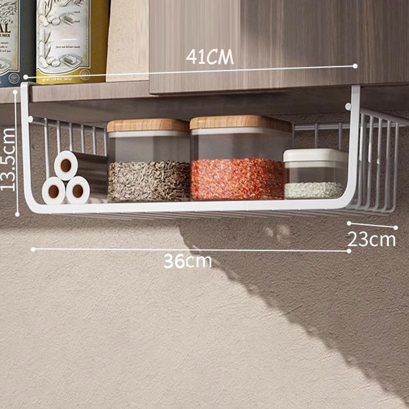 1Pc White/Black Hanging Net Basket Iron Material Large Capacity Hanging Under Cabinet Wall Wardrobe Storage Basket Kitchen Tools