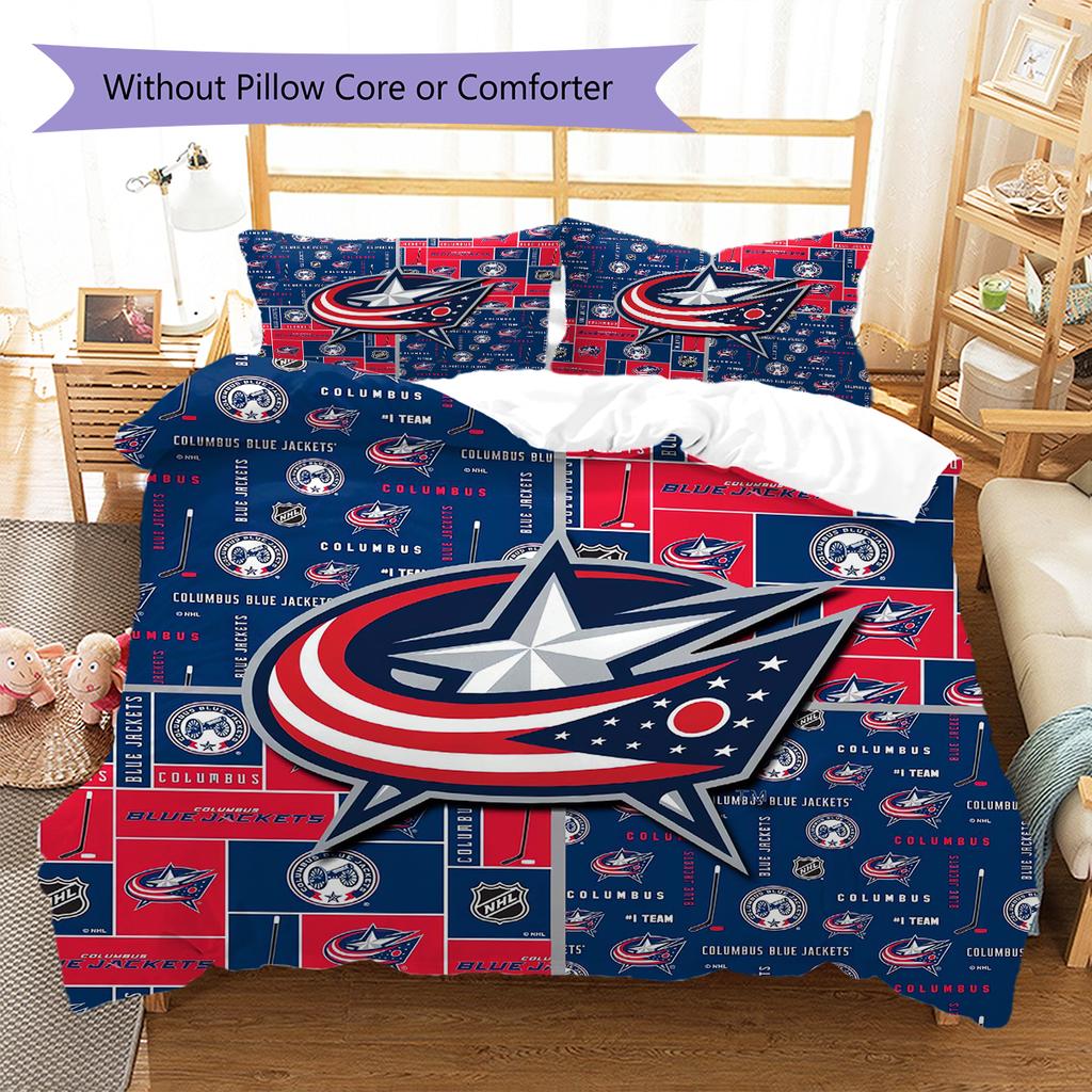 Columbus Blue Jackets Pattern Bedding Quilt Set Quilt Cover Pillowcase Home Decoration Gift (1 * duvet cover + 2 * pillowcase, without core)