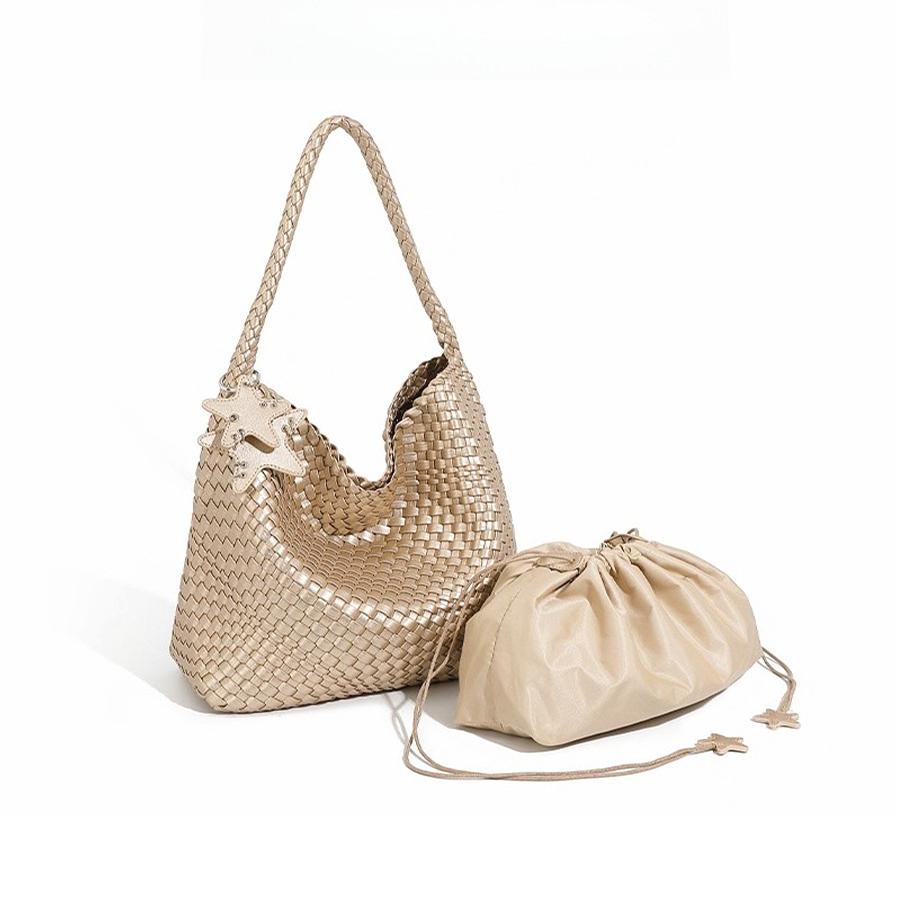 Shoulder Bag Woven Bag for Women Europe and the United States Popular PU Leather Soft Fabric Women Underarm Bag