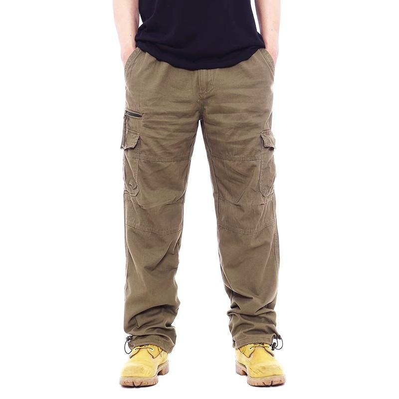 Men's Casual Elastic Waist Plus Size Pants Multi-Pocket Loose Trousers