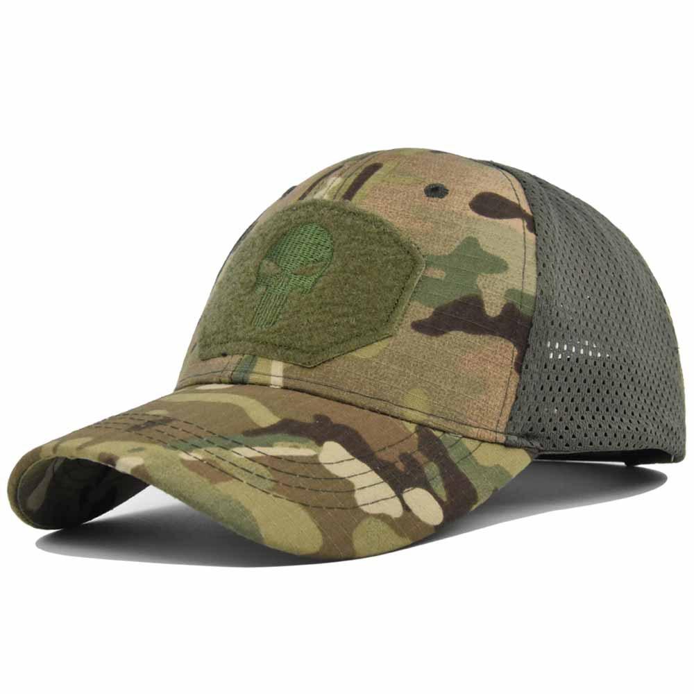 Men Women Skull Print Snapback Cap Outdoors Tactical Camouflage Mesh Baseball Caps Male Summer Sport Hiking Trucker Sunshade Hat