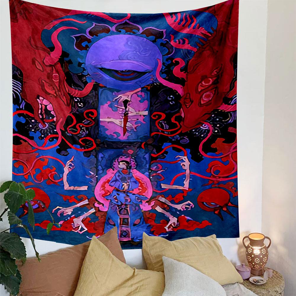 Chinese Mythological Spirit Art Tapestry Wall Hanging, Intricate Ghost Legend Poster, Gothic Wall Decor for Bedroom Living Room Dorm