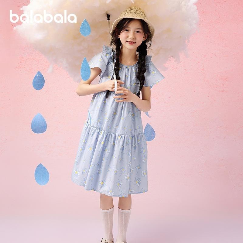 Balabala Girls' Dress, Children's Dress, 2025 New Summer Dress, Medium and Large Children's Pure Cotton Sweet A-line Tower Skirt
