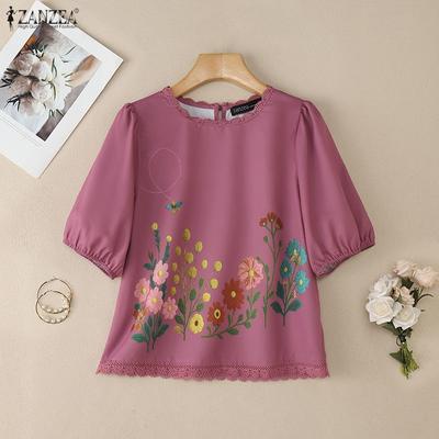 Blusa da Donna Casual Girocollo Manica Corta Larga Floreale
