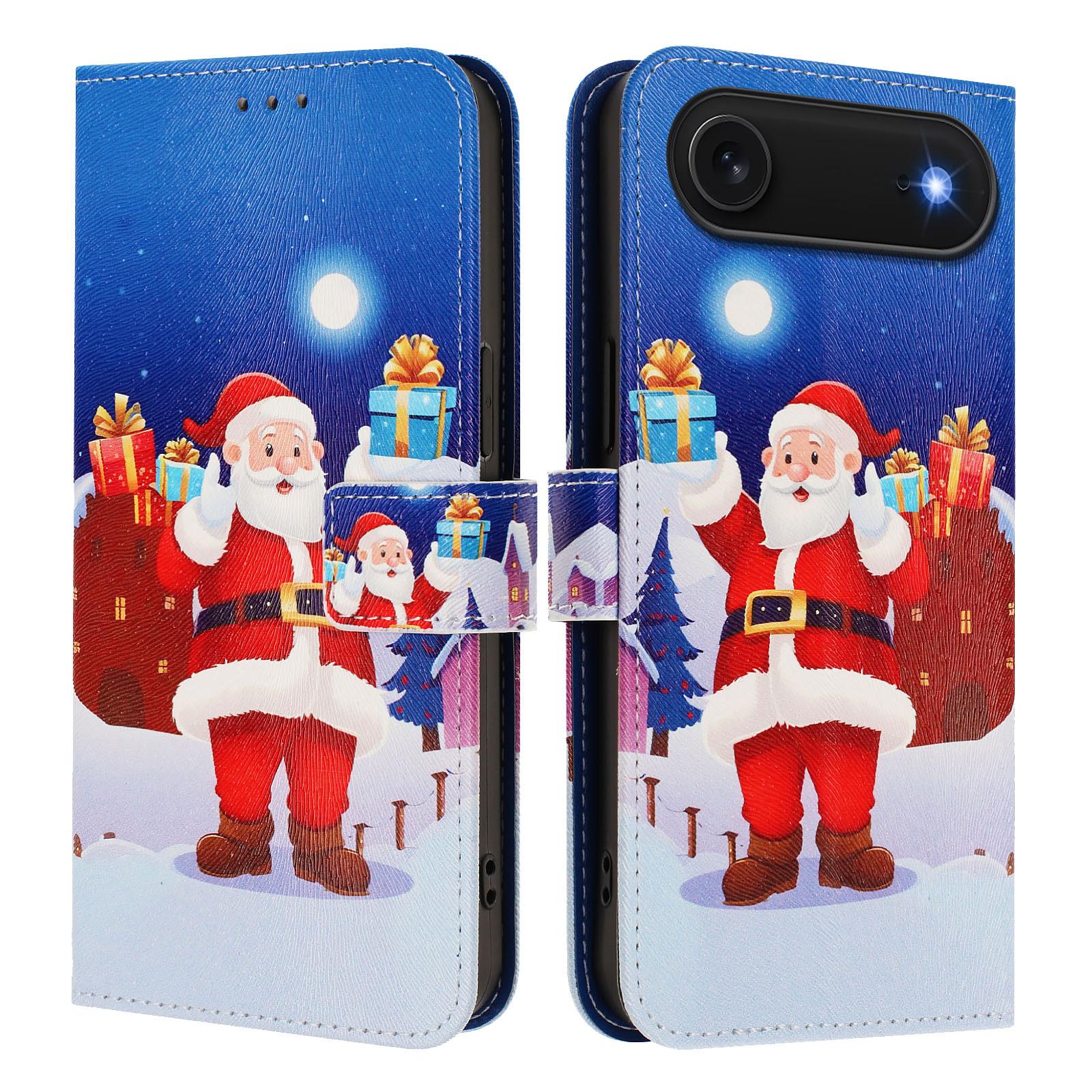 For iPhone Air Wallet Case Christmas Pattern Printing Leather Phone Cover with Lanyard D
