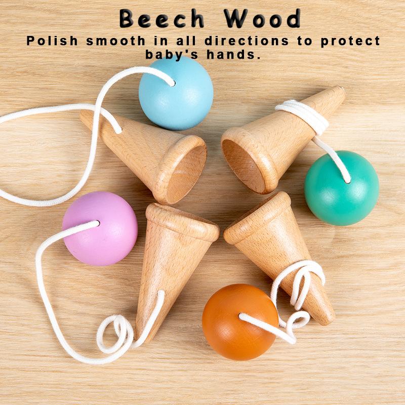 Fun Ball and Cup Toy Set for Kids Outdoor Throw and Catch Ball Game Balance Hand-Eye Coordination Motor Skill Training Beech Toy