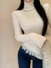 Women's Slim Fit High Neck Knitted Fringe Sweater - Winter Fashion Long Sleeve Pullover