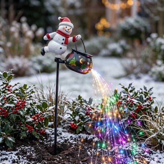 Battery Lighted Sculptures Christmas Garden Stake Light, 3D Santa/Snowman Holding Glowing Cauldron Yard Outdoor Decorative Lighting for