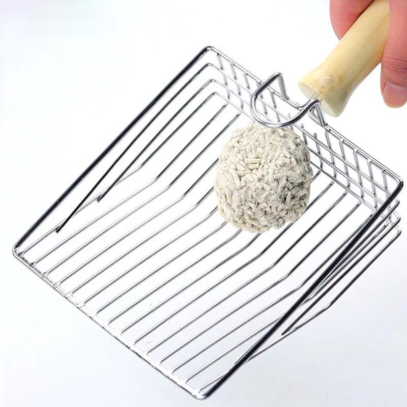 Cat Litter Shovel Wood Handle Metal Scooper with Hook Portable Stainless Steel Sifting Kitten Toilet Cleaning Tool Pet Products