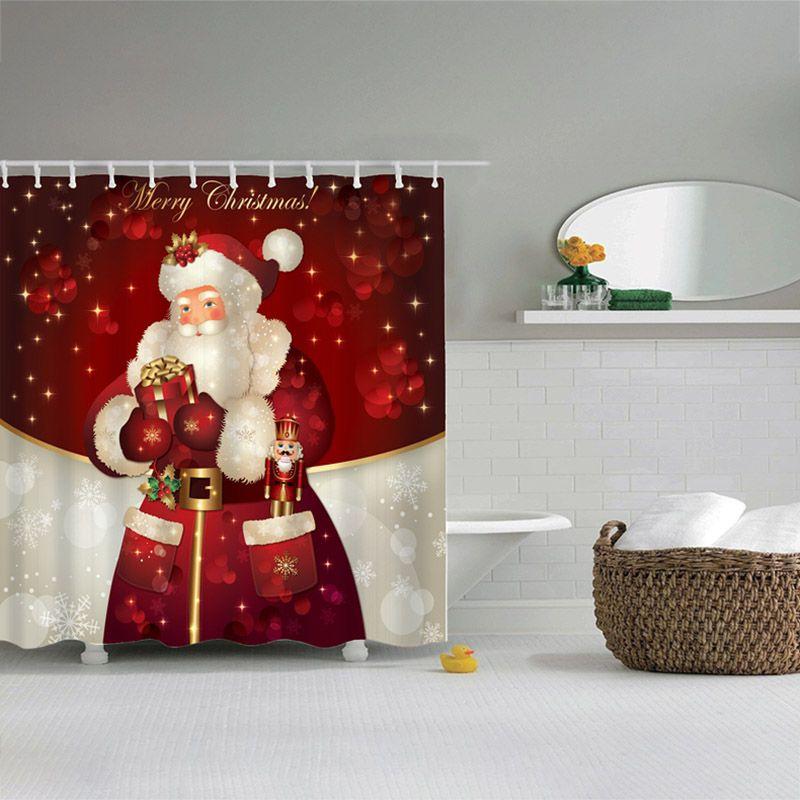 1pc Shower Christmas Curtain Waterproof Printing Santa Claus 3d Cloth Decor Home