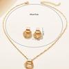 2 PCS Set Multiple Small Circle Pendant Earring Set Gold Plating Link Chain Wedding Party Jewelry Set Copper Color Stud Earring