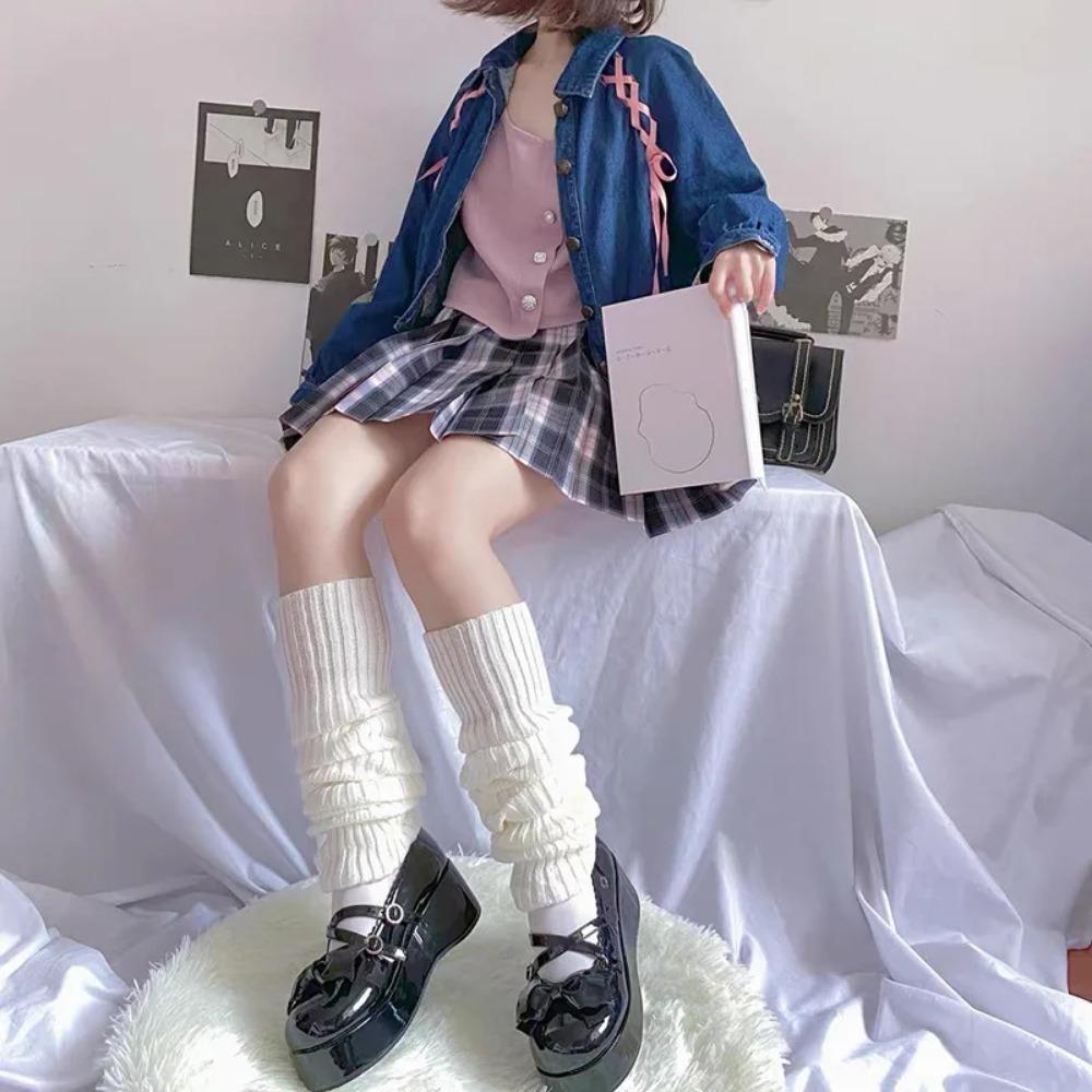 Damen Beinstulpen Lolita Lange Socken JK College Stil Gestrickte Warme Socken Herbst Winter Über dem Knie Stiefelmanschetten 70/50/40cm