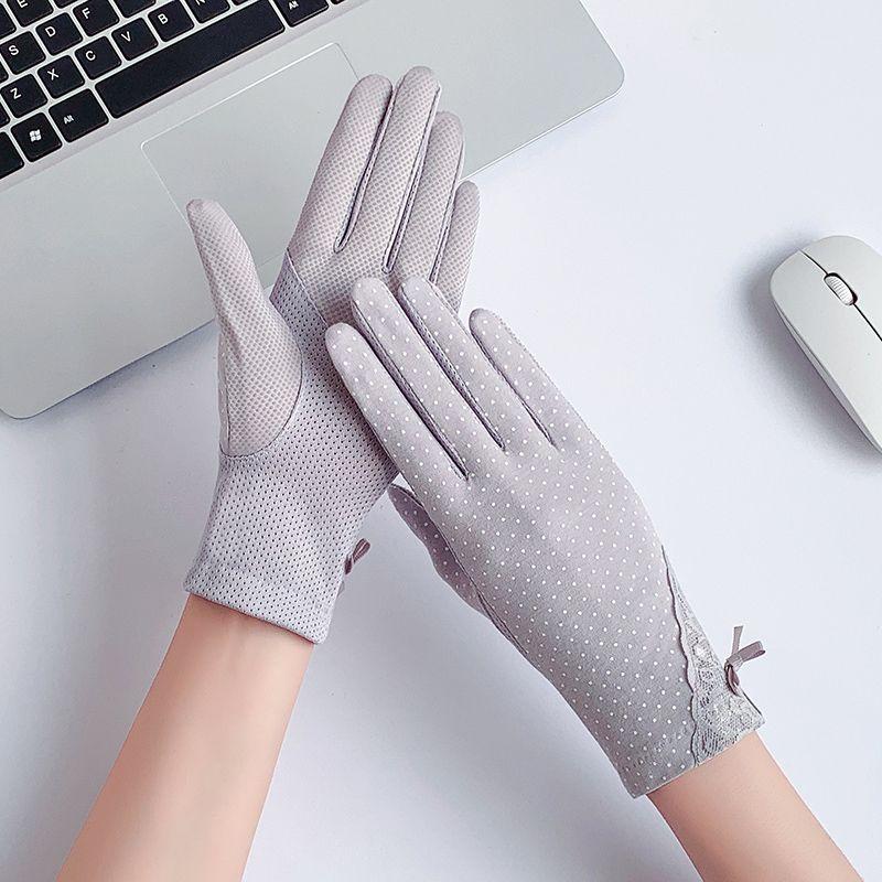 

Перчатки для защиты от солнца при вождении Женские Тонкие Летние Защита от УФ-лучей Эластичные Весенние Велосипедные Защита от солнца Нескользящие Дышащие Хлопковые Короткие Dot lace-Gray All yards