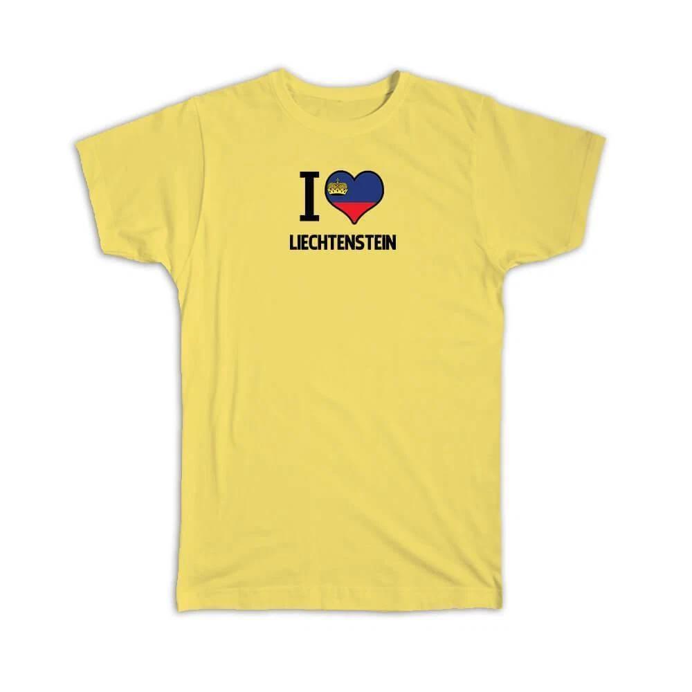 Gift T-Shirt : I Love Liechtenstein Flag Heart Country Crest 3XL