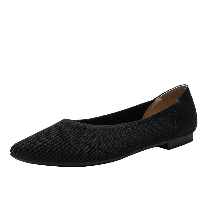 Women's Flat Shoes Spring and Autumn Fashion Knitted Breathable Non Slip Rubber Sole Pointed Women Comfortable Casual Boat Shoes