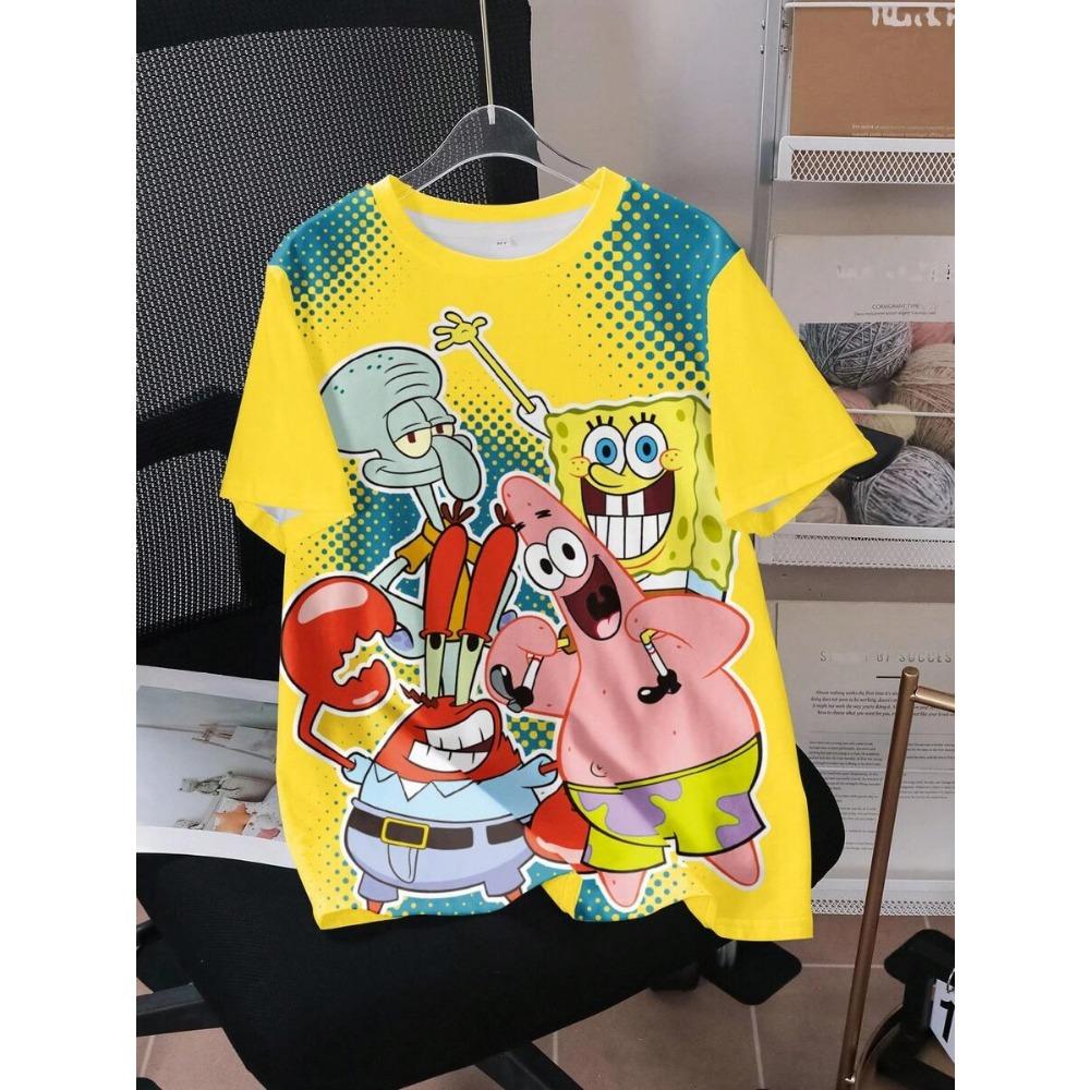Latest SpongeBob Cartoon Children s Casual Short-Sleeve T-Shirt Boys Girls Cute 3D Printed Top Adult Breathable Quick-Dry Shirt M