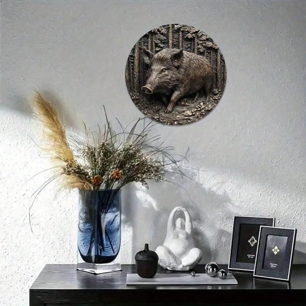 Vintage 3D Boar Metal Art 8x8 Inch Waterproof Wall Decor for Home Garage Gift