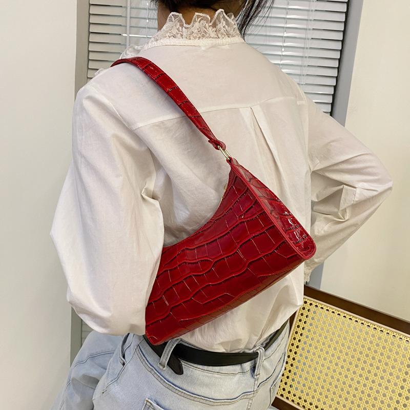 Solid Color Pu Leather Women'S Underarm Bag For Female Retro Casual Shoulder Bag Tote Clutch Purse Banquet Handbag