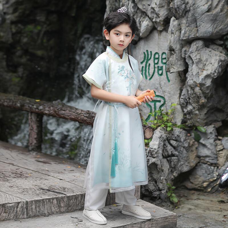 Boys' Qingluan Embroidered Short-Sleeve Hanfu Set (Top Only)