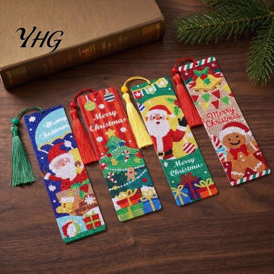 Stationery for Students 4PCS Christmas Theme Diamond Painting Bookmarks, Creative DIY Art Kits, Decorative Reading Supplies Stress Relief Portable