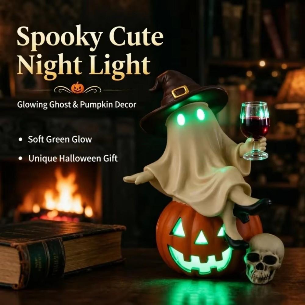 Resin LED Ghost Figurines Cute Ghost Wine Glass Statue Creative Ghost Light Up Decor For Entryway